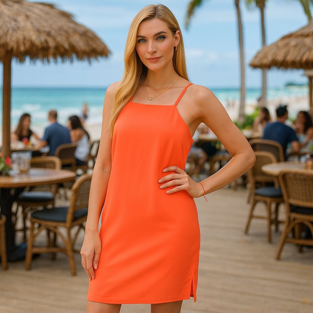 Very J Women's Medium Tangerine Strappy Sundress